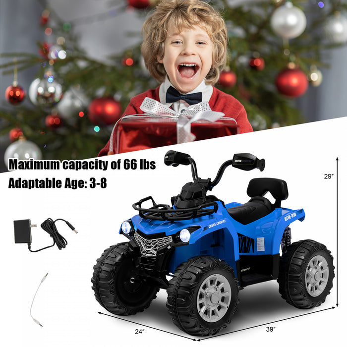 Costway 12v Enfants Rouler Sur Atv Electrique 4 Roues Quad 2 Vitesses W / Mp3 & Phares Bleu