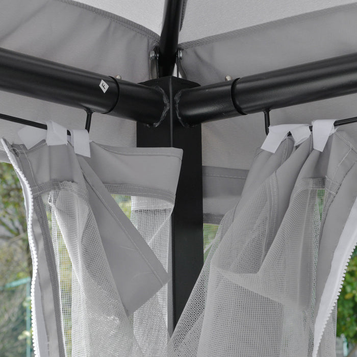 Outsunny Lit De Repos Exterieur Pour 3 Pers Avec Moustique En Maille, Gris