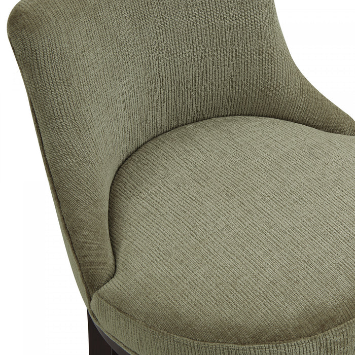Tabouret de comptoir moderne en bois Lucia avec assise en chenille vert feuille