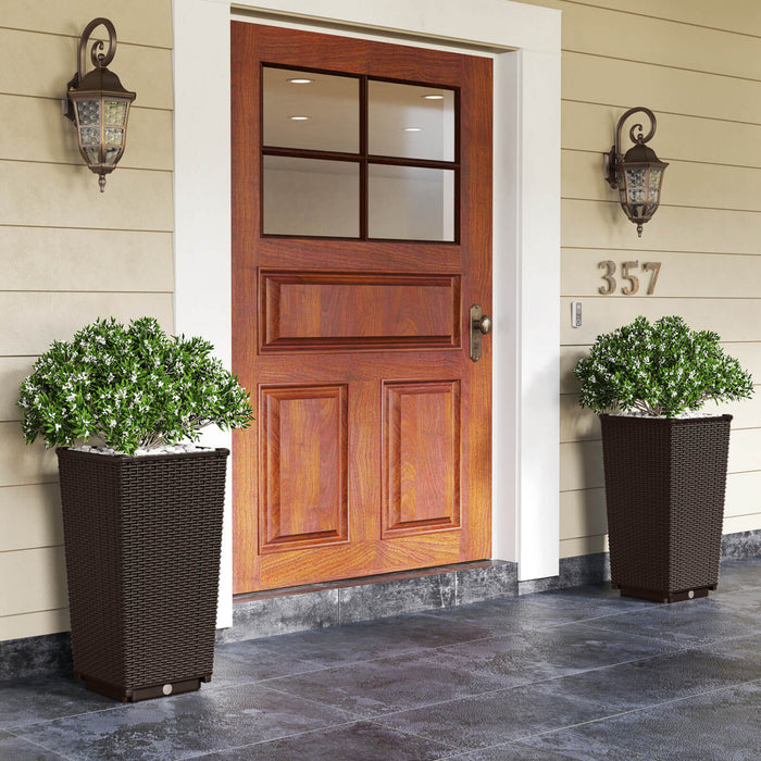 Costway 23 \"planteurs Hauts Ensemble De 2 Pot De Plante En Mousse De Rattan Pot D'arbre Arrosant Automatiquement Brown