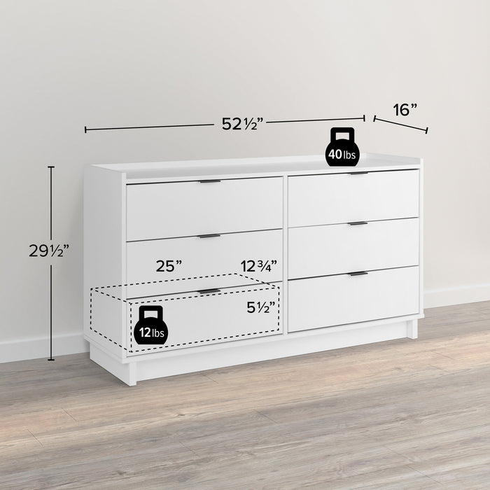 Commode Simply Modern de Prepac de 52,5 po à 6 tiroirs - blanche