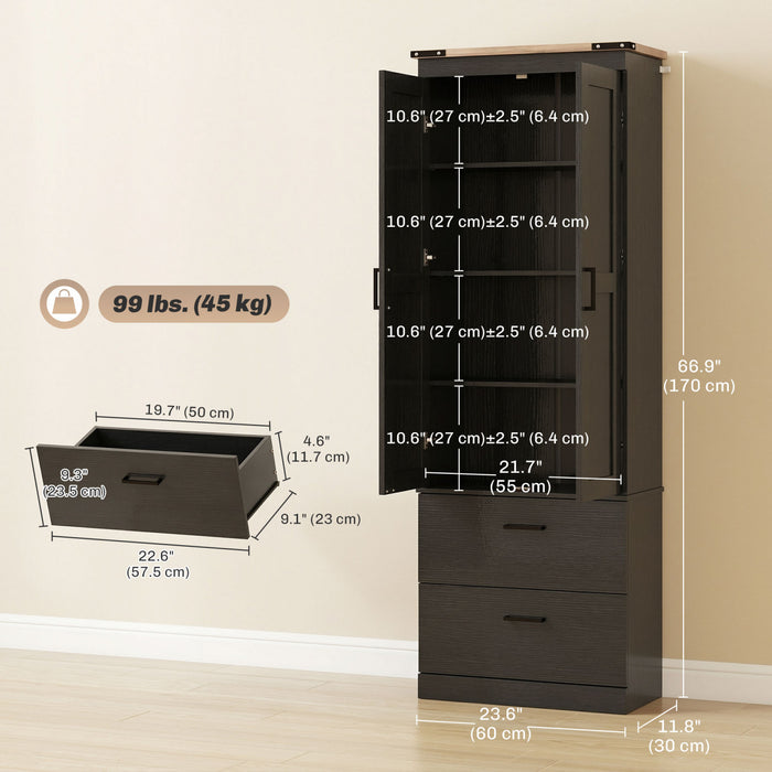 HOMCOM Armoire de Cuisine Haute de 67\" avec Etageres Ajustables, Noir