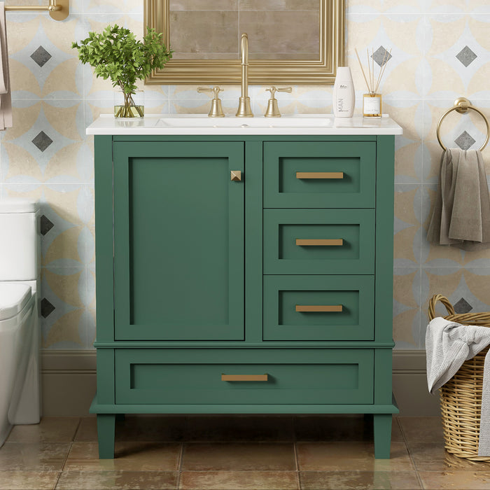 Katherine Meuble-lavabo De Salle De Bain 30 Po En Bois Massif Avec Lavabo Integre - Vert