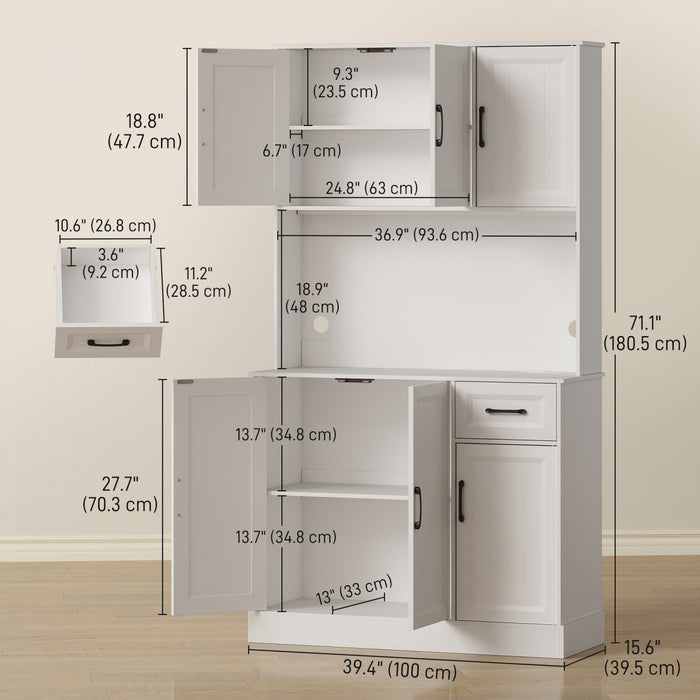 HOMCOM Armoire de cuisine 71\" avec station de charge, blanc