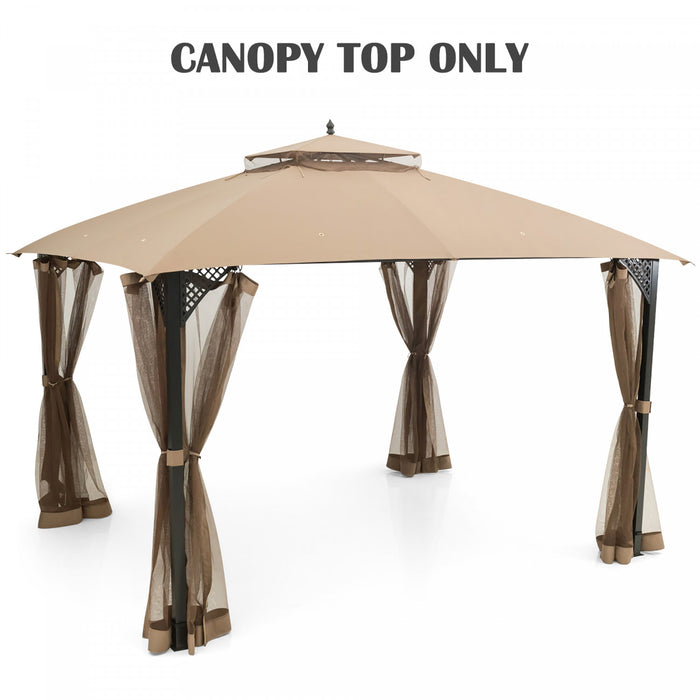 10’ X 12’ Patio Gazebo De Remplacement Couvercle Superieur A 2 Niveaux Canopy Cpai-84 Exterieur Brun