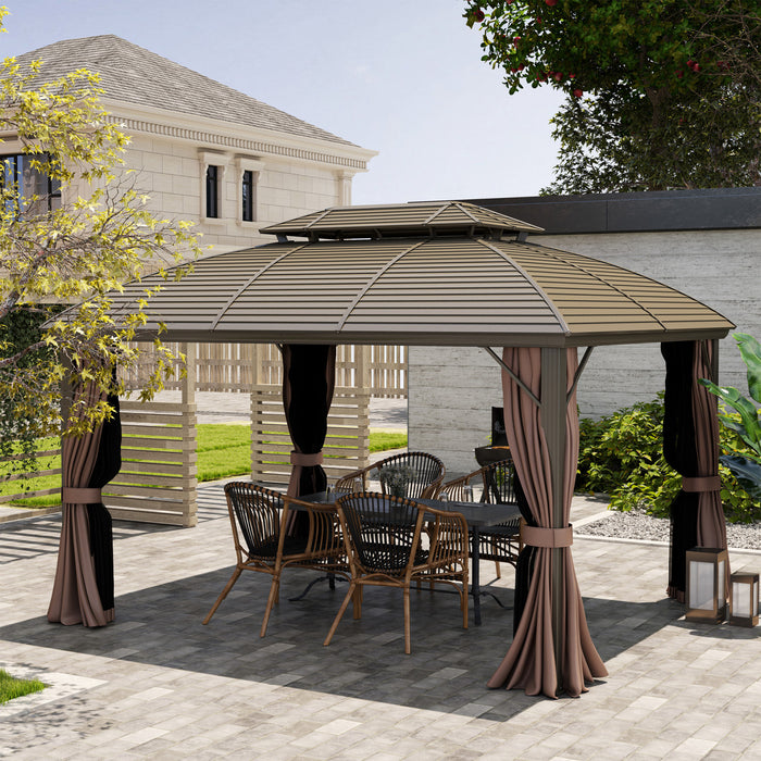 Outsunnytonnelle A Toit Rigide En Metal De 10' X 12' Avec Rideaux, Cafe
