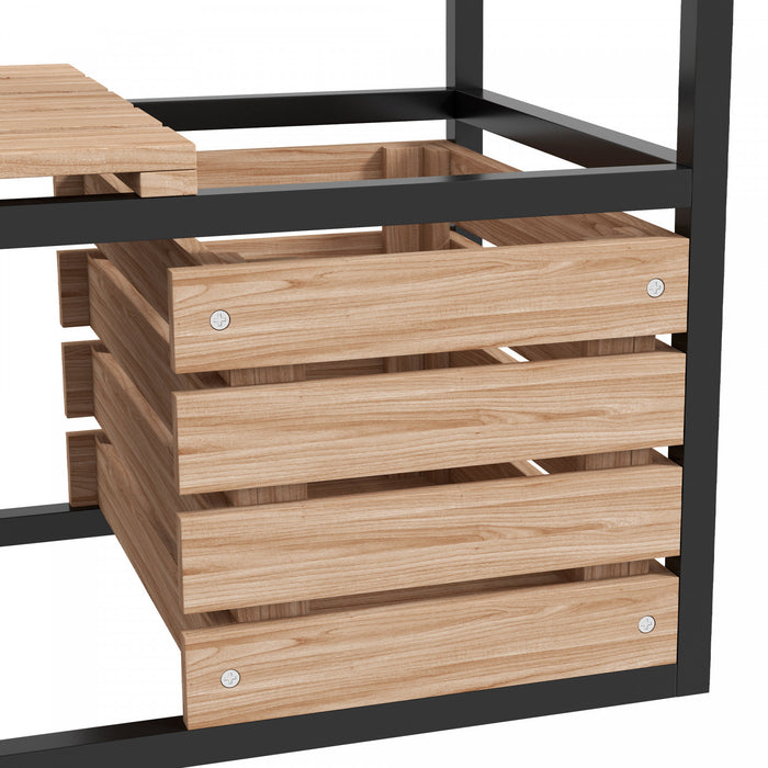 Outsunny Lit De Jardin Sureleve A 2 Niveaux, Jardiniere Surelevee Avec Etagere De Rangement, Support Pour Plantes En Bois Pour Fleurs, Legumes, Herbes, Marron Clair