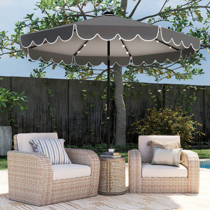 Parasol solaire Costway 10 FT avec 24 LED, 8 baleines et reglage d'inclinaison, gris