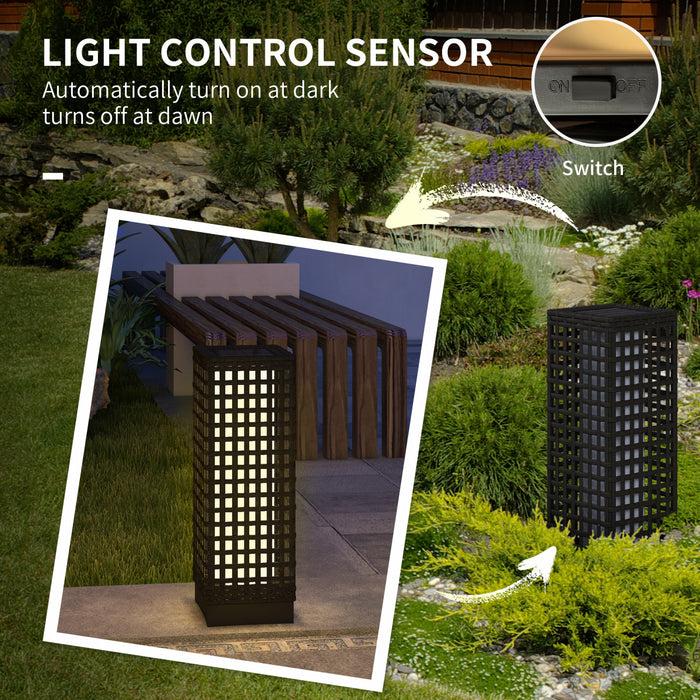 Outsunny Lampe Solaire en Osier, Lampe d'Exterieur Automatique, Noir