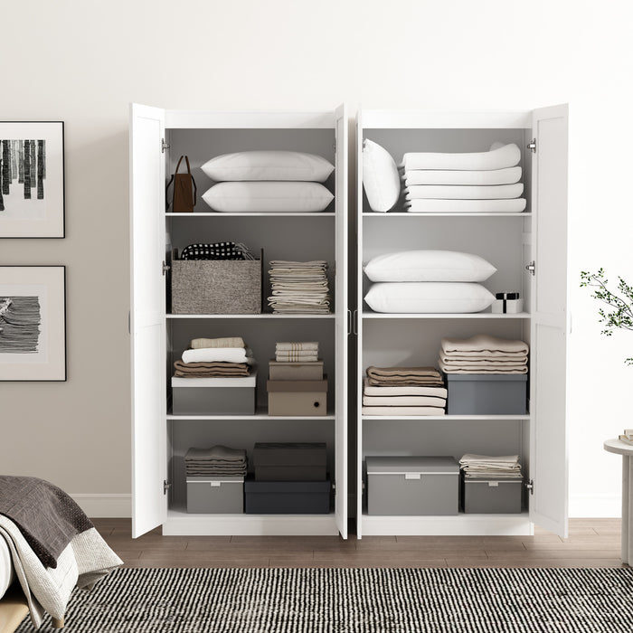 Armoire de rangement Cornelia Modern 30\" en blanc (4 etageres) - Lot de 2