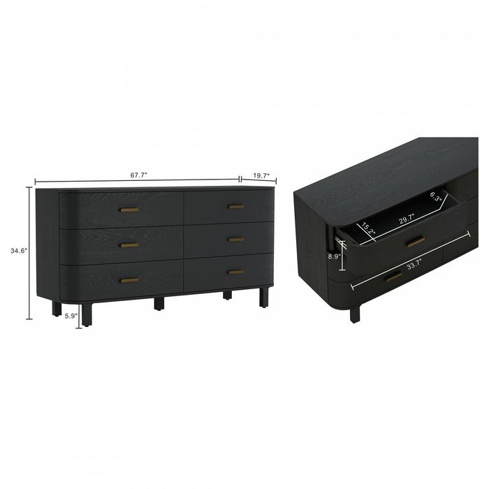 Commode contemporaine Solara 68\" en bois massif noir (6 tiroirs)