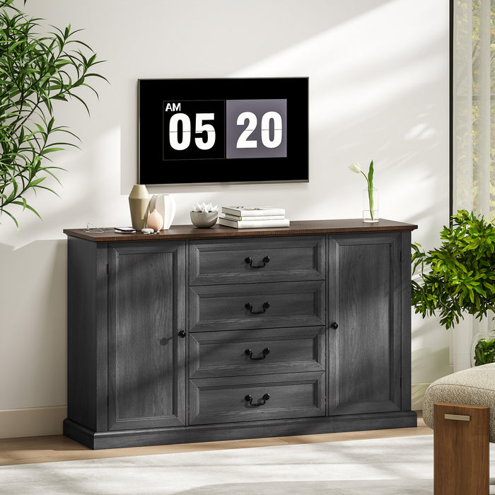 HOMCOM Buffet 58\" avec station de charge, grain de boisnoir