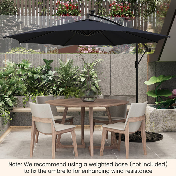 Costway Parasol deporte cantilever 10FT 112 LED solaire avec manivelle et inclinaison pour exterieur