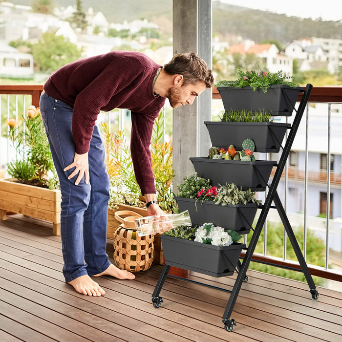 Costway 5-tier Vertical Raised Garden Bed Elevated Planter Avec Roues Et Boites A Conteneurs