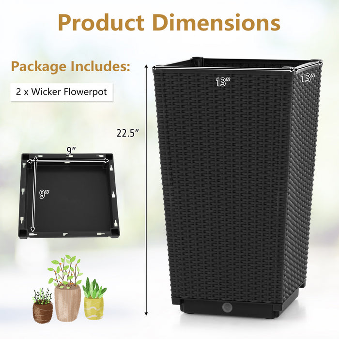 Costway 2pcs Outdoor Wicker Flower Pot 22,5 \"planters Hauts Avec Trou De Drainage Noir
