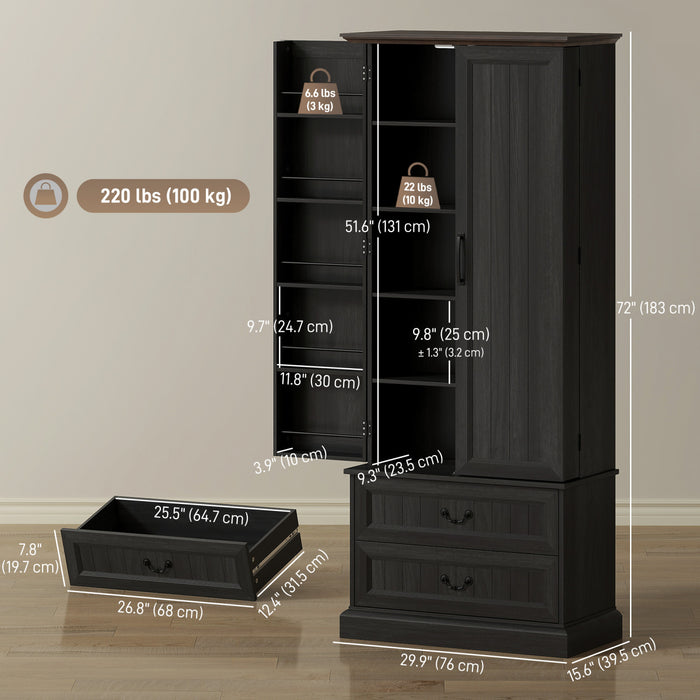 HOMCOM Armoire de cuisine 72\" avec eclairage LED et etageres de porte, Noir