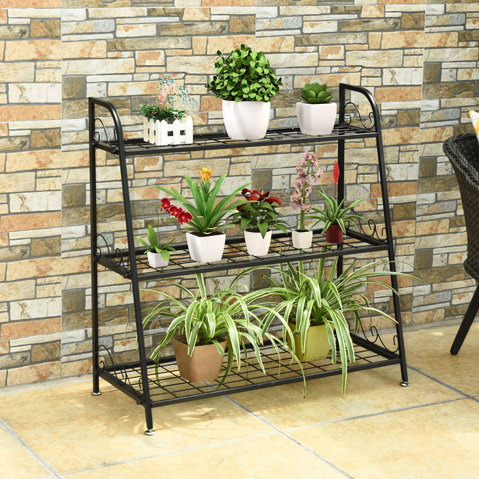 Support De Fleurs A 3 Couches En Metal, Etagere De Plantes Avec Accoudoirs Pratiques Et Trous Rectangulaires, Pour Fleurs Et Legumes, Echelle A Fleurs Multifonctionnel Pour Balcon