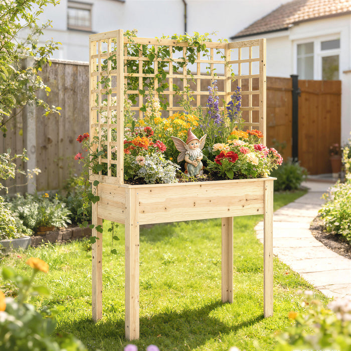 Outsunny Jardiniere surelevee en bois avec 3 treillis