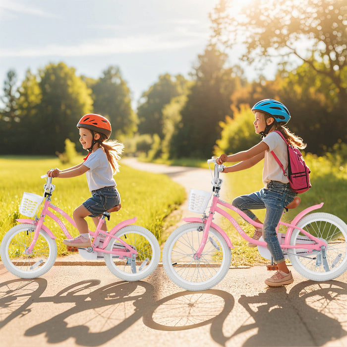 Costway 16\" Enfants Velo Tout-petit Velo Reglable Avec Roue D'entrainement Pour 4-7 Ans Fille Rose