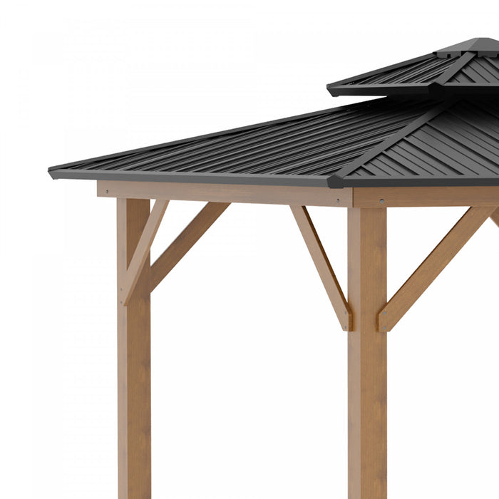 Outsunny 12' X 12' Tonnelle De Jardin A Toit Rigide Auvent Exterieur En Metal Galvanise Avec Double Toit Pour Pelouse, Au Bord De Piscine, Noir