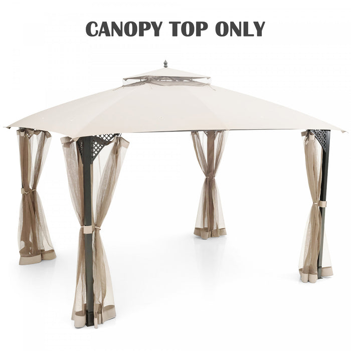 10’ X 12’ Patio Gazebo De Remplacement Couvercle Superieur A 2 Niveaux Canopy Cpai-84 Outdoor Beige