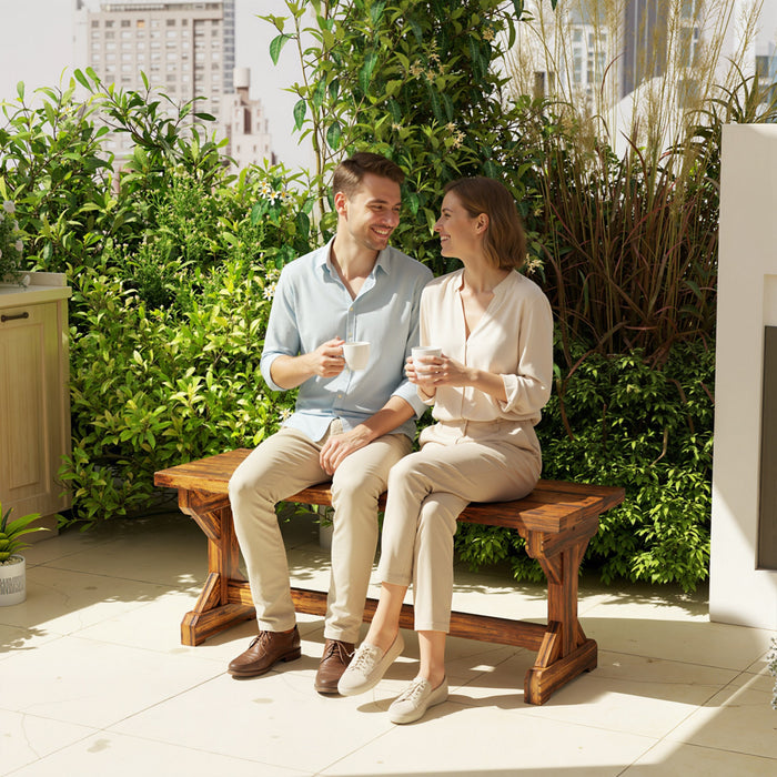 Outsunny Banc d'Exterieur en Bois, Banquette Rustique de Jardin, Bois Carbonise
