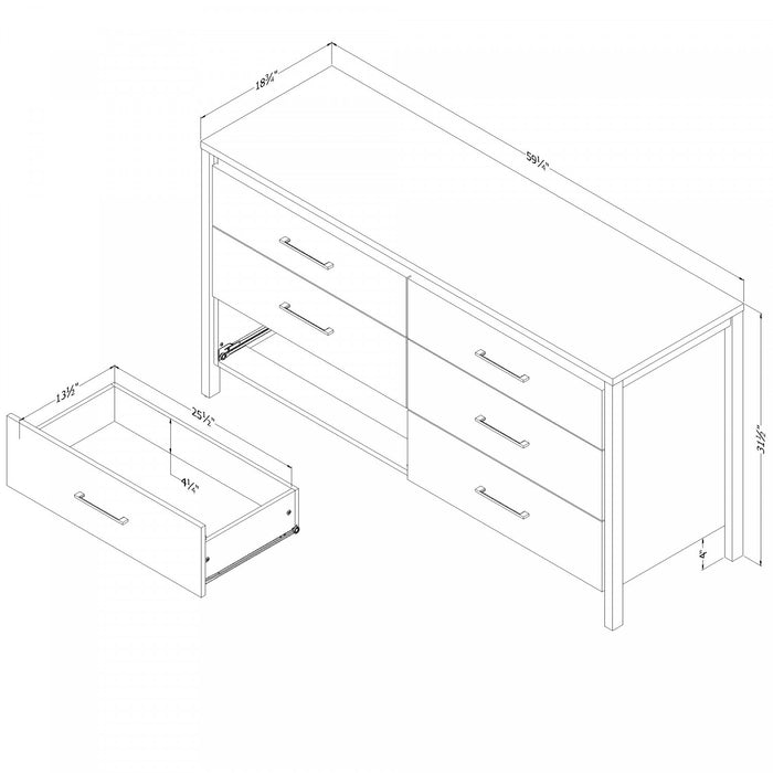 Commode Gravity à 6 tiroirs - frêne naturel