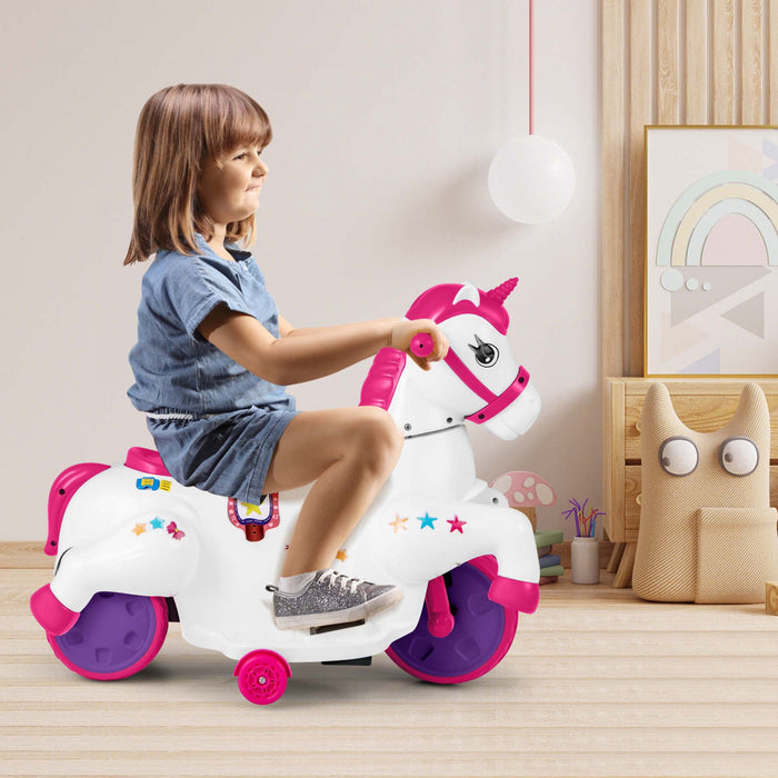 Costway 12v Enfants Monter Sur Jouet Unicorne Avec Roues D'entrainement Musique Un Bouton Demarrer Cheval Jouet Rouge