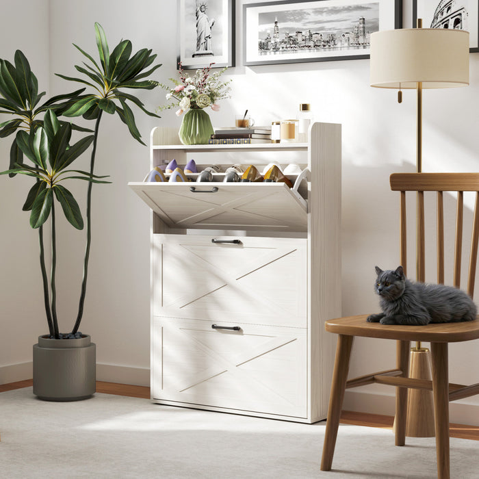 HOMCOM Meuble a chaussures etroit de style campagnard, Grain de bois blanc