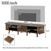 Ethan Oval TV Stand Media Console with Sliding Doors and Drawers,Dark Oak | Ethan meuble TV ovale – meuble multimedia avec portes coulissantes et tiroirs, finition chene fonce
