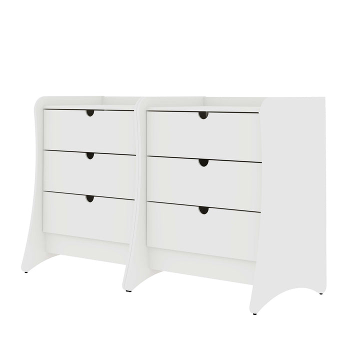 Table de nuit Coney style mid-century moderne 71 cm en blanc (3 tiroirs) – Lot de 2