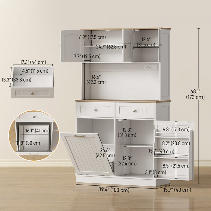 HOMCOM Armoire garde-manger, meuble de cuisine avec station de charge Blanc