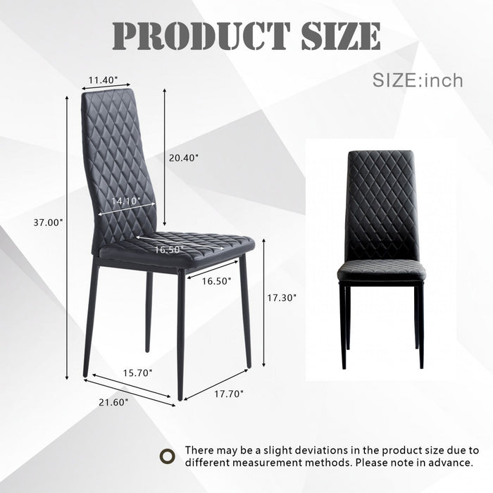 Ensemble de chaises de salle a manger modernes Ava avec motif de grille en diamant (lot de 6), cuir ignifuge et cadre en metal, noir