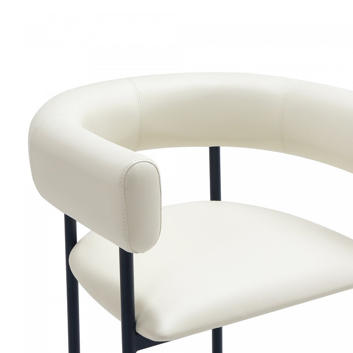 Tabouret de bar contemporain Onda en cuir vegetalien et metal, rembourre, coloris ivoire