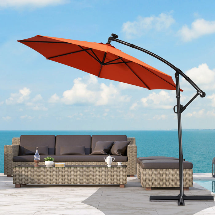 Costway Parasol deporte de patio de 10 pieds, solaire LED, rotation a 360 degres, orange