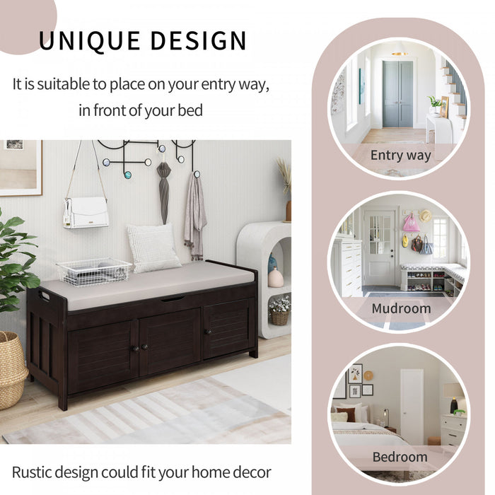 Banc De Rangement Olivia En Pin Avec Meuble A Chaussures 3 Portes Et Compartiment Cache, Espresso