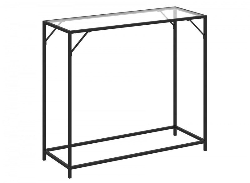 Console moderne de 31 po avec verre trempé et métal noir 