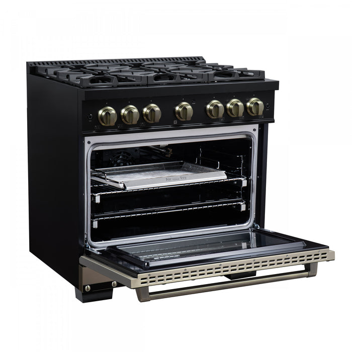 Cuisiniere a gaz Ambassador de 36 po, noire, 6 bruleurs scelles, four de 5,2 pi³ – FFSGS6299-36CPBLK