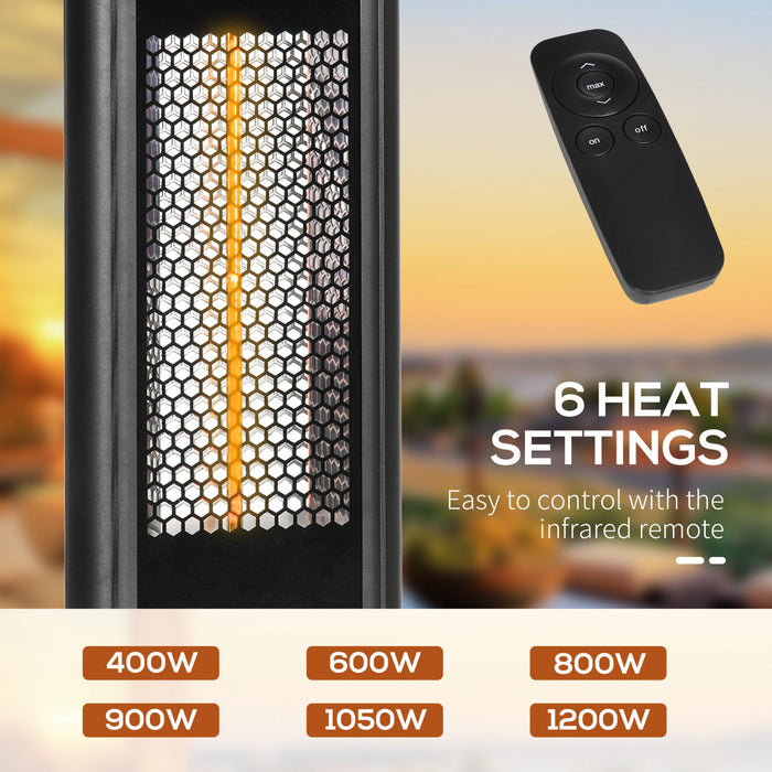 Outsunny Chauffe-terrasse Electrique Avec Eblouissement Ultra-faible Et 6 Reglages De Chaleur, Radiateur Infrarouge Autonome En Alliage D'aluminium De 1200w Avec Telecommande Infrarouge, Noir