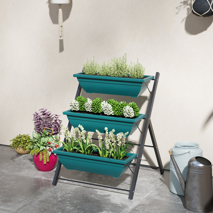 Outsunny Lit De Jardin Sureleve Vertical De 3 Niveaux Avec 3 Boites De Jardiniere, Support De Plante Exterieur Cultivent Le Conteneur Avec Des Trous Qui Fuient Pour Patio De Balcon Exterieur, Vert