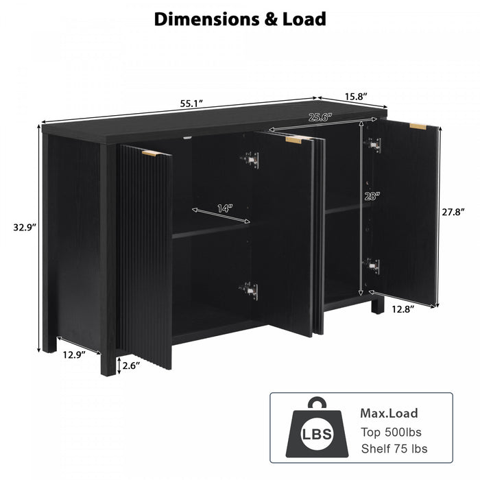 Ted Buffet Cannele 55\" Avec Rangement Et Etageres Reglables - Noir