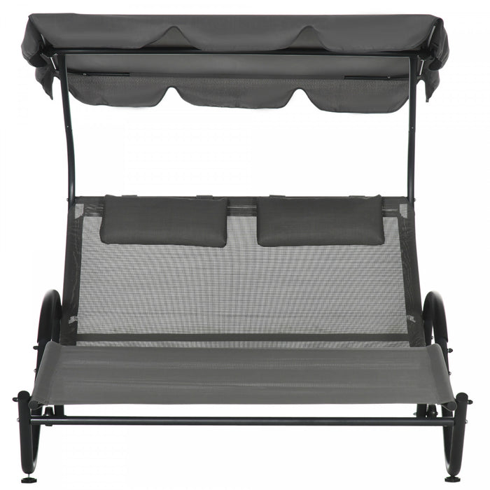 Outsunny Transat Avec Toit Parasol Chaise Longue, Gris Fonce