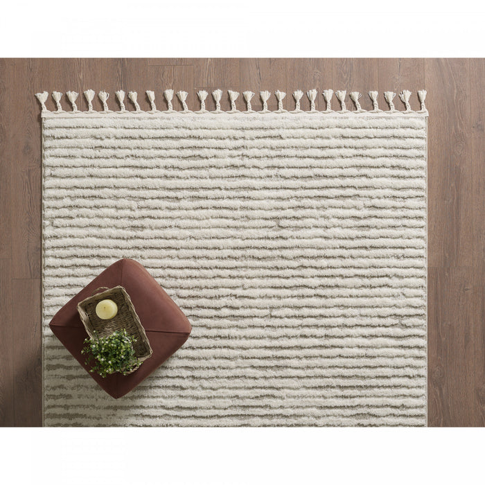 Carpette à poil long Quinto beige à motif de vagues - 6 pi 3 po x 9 pi 