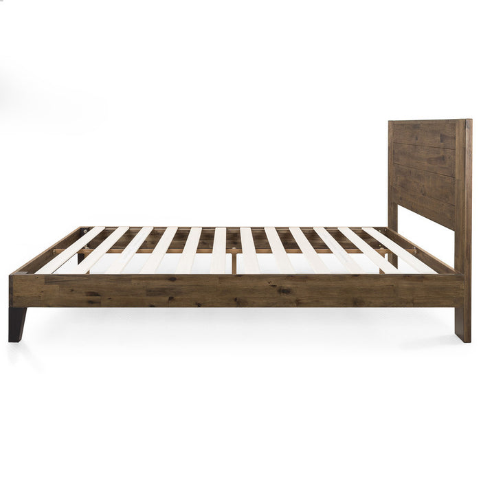 Tonja lit plateforme en bois avec tête de lit brun - Double