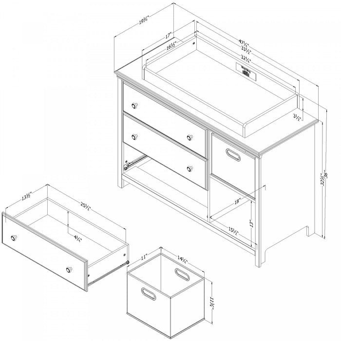 Cotton Candy Table A Langer Avec Pourtour Amovible - Blanc Solide