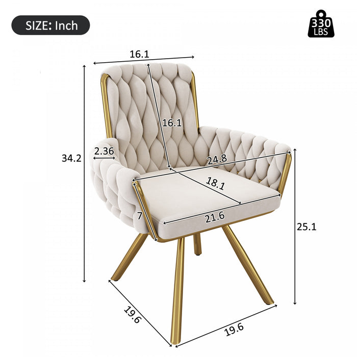 Chaises de salle a manger pivotantes Timothy en velours avec revetement capitonne et pieds en metal dore, lot de 4