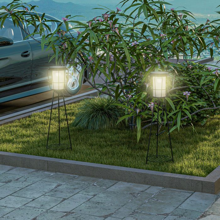 Outsunny Lot De 2 Lampes De Jardin Led Solaires Ou Rechargeables Par Usb