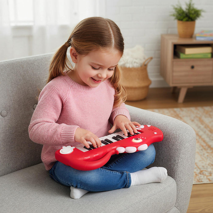 Costway Clavier de Piano pour Enfants 25 Touches en Forme de Dinosaure, Jouet Piano Numerique avec Musique et Lumieres Integrees - Rouge