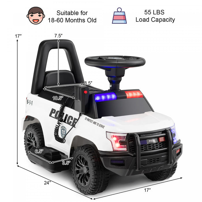 Costway 2-en-1 6v Enfants Rouler Sur La Voiture De Police Enfant Pousser Voiture W / Megaphone & Sirene Blanche