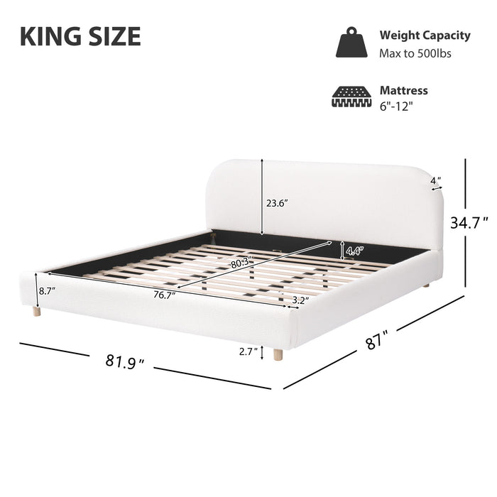 Lit Mia Rembourre en Tissu Boucle, Taille King - Beige Clair